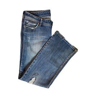 American Eagle Womens Blue Jeans SZ6 Stretch Wideleg Distressed Denim Faded Y2K